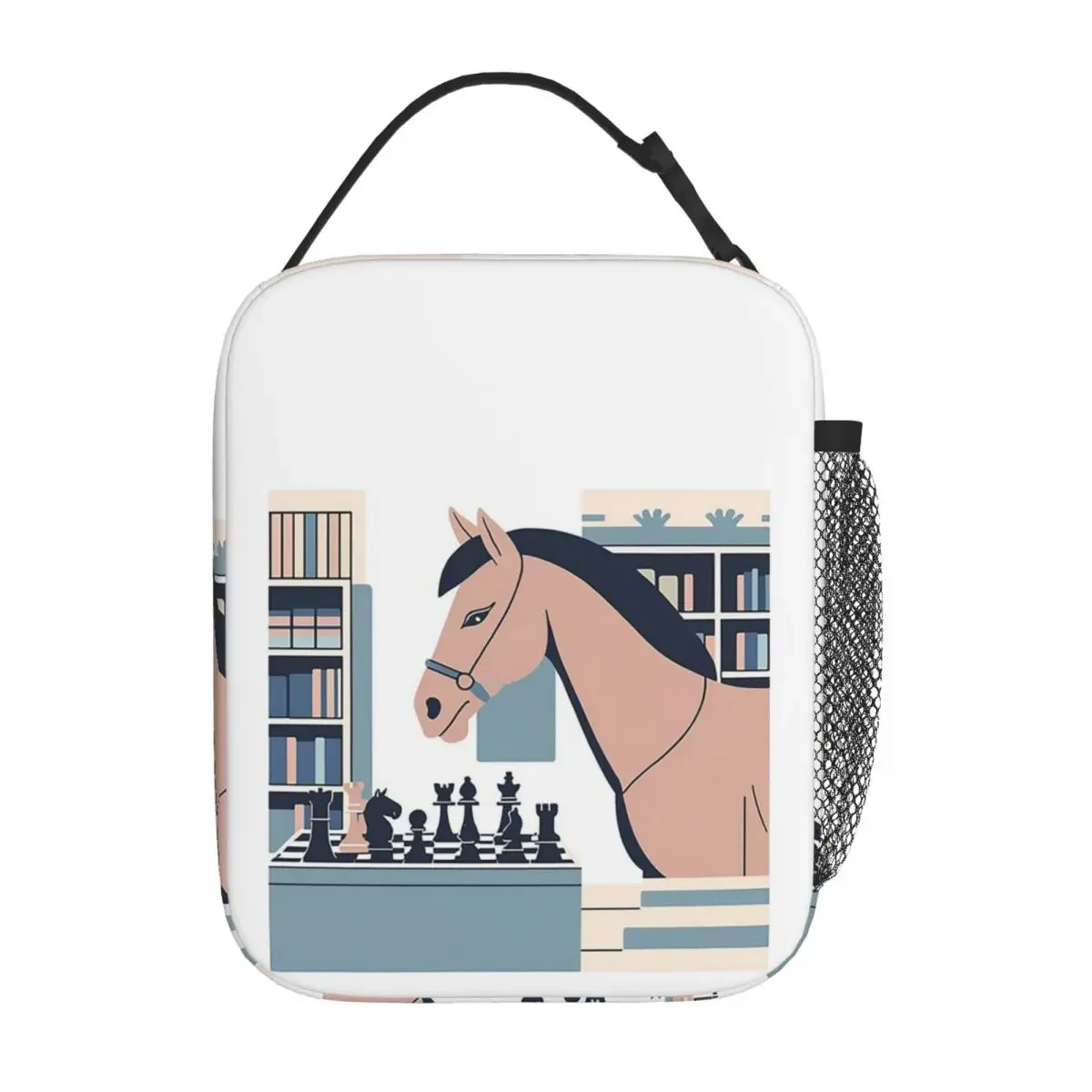 Chess & Horse Insulated Lunch Bag for Women Children Portable Food Boxes Thermal Lunch Box Tote