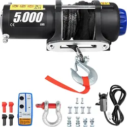 Cabrestante eléctrico, cuerda sintética de 13m de capacidad de 5200 libras, cabrestantes ATV UTV impermeables con control remoto inalámbrico para remolque SUV camión coche