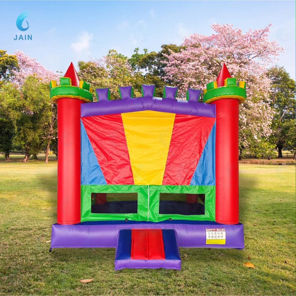 

Stock 13FT-4m Inflatable Rainbow Bouncy Castle Commercial Grade Jump Bounce House with Blower For Outdoor Indoor Party Rental