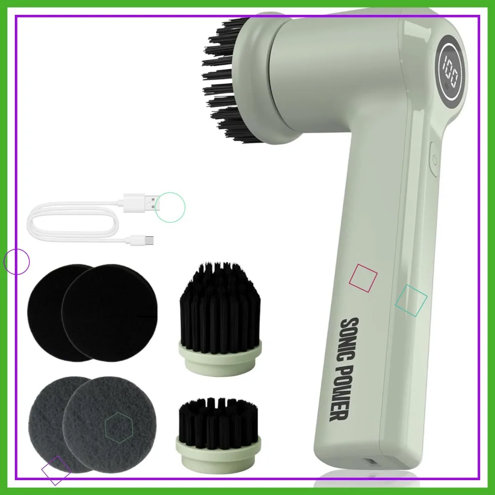 

Electric Spin Scrubber: Handheld, IPX7 Waterproof, 4 Brush Heads, Rechargeable - Cleans Dishes, Bathroom, Tile & Kitchen