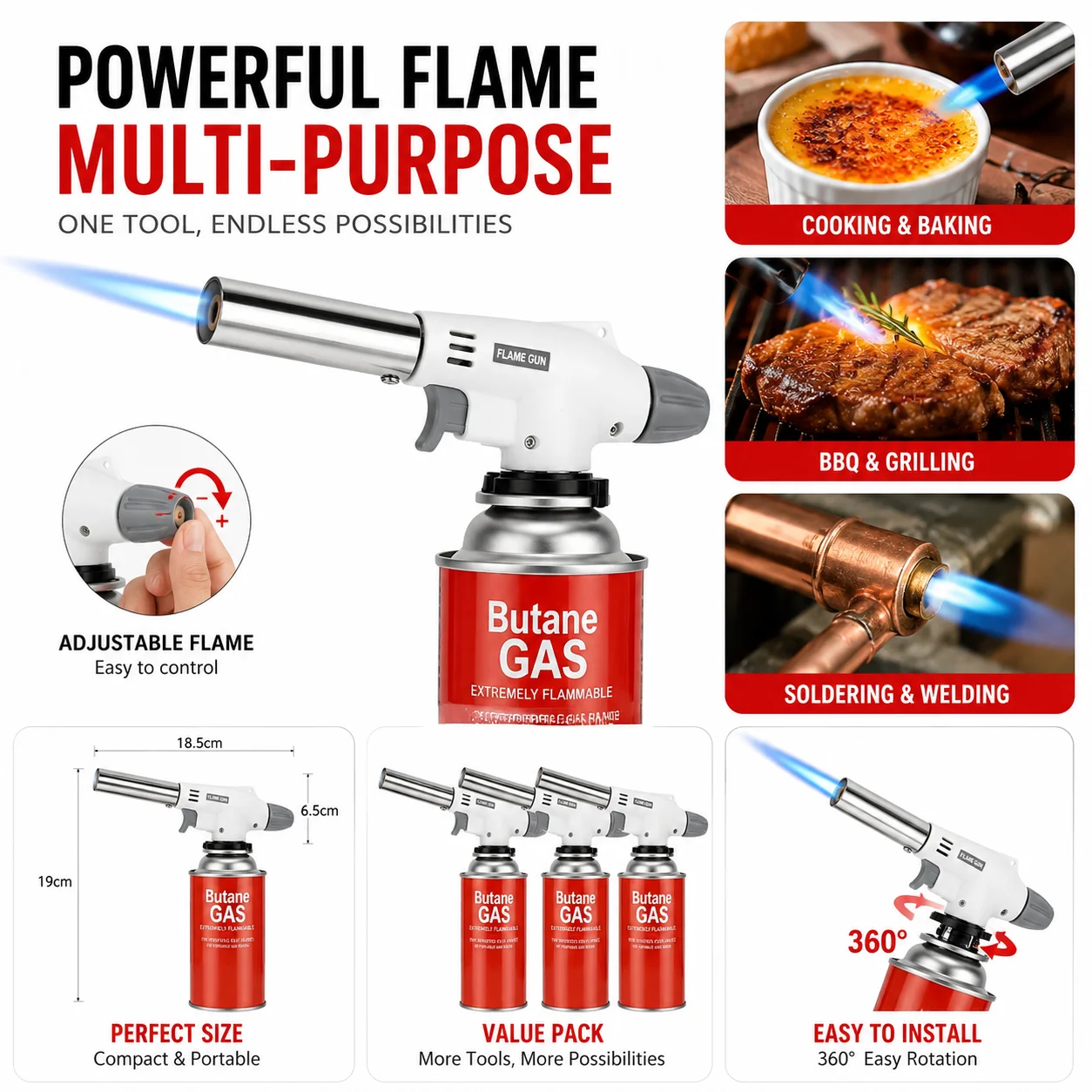 Kitchen Baking Torch - Chalumeau à gaz butane en métal
