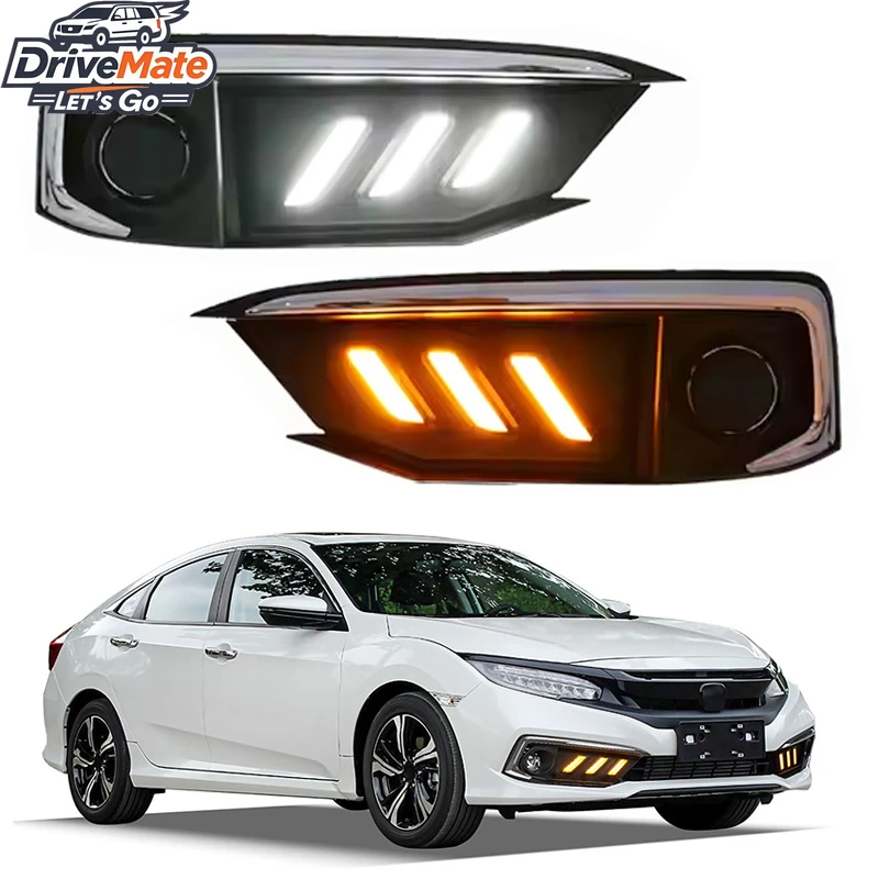 

Car Drl Fit for honda civic 2019 2020 2021 LED Daytime Running Light Dynamic Turn Signal Driving Fog Lamp DayLight Auto Parts