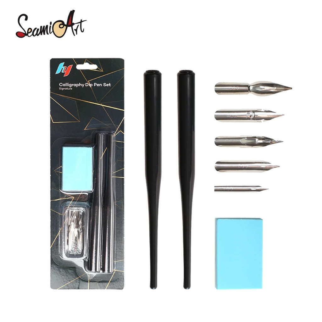 SeamiArt Dip-Pen-Set mit 5 Stiften, 2 Halterungen und 1 Radiergummi für Künstler, Anime, Comic, Kalligraphie