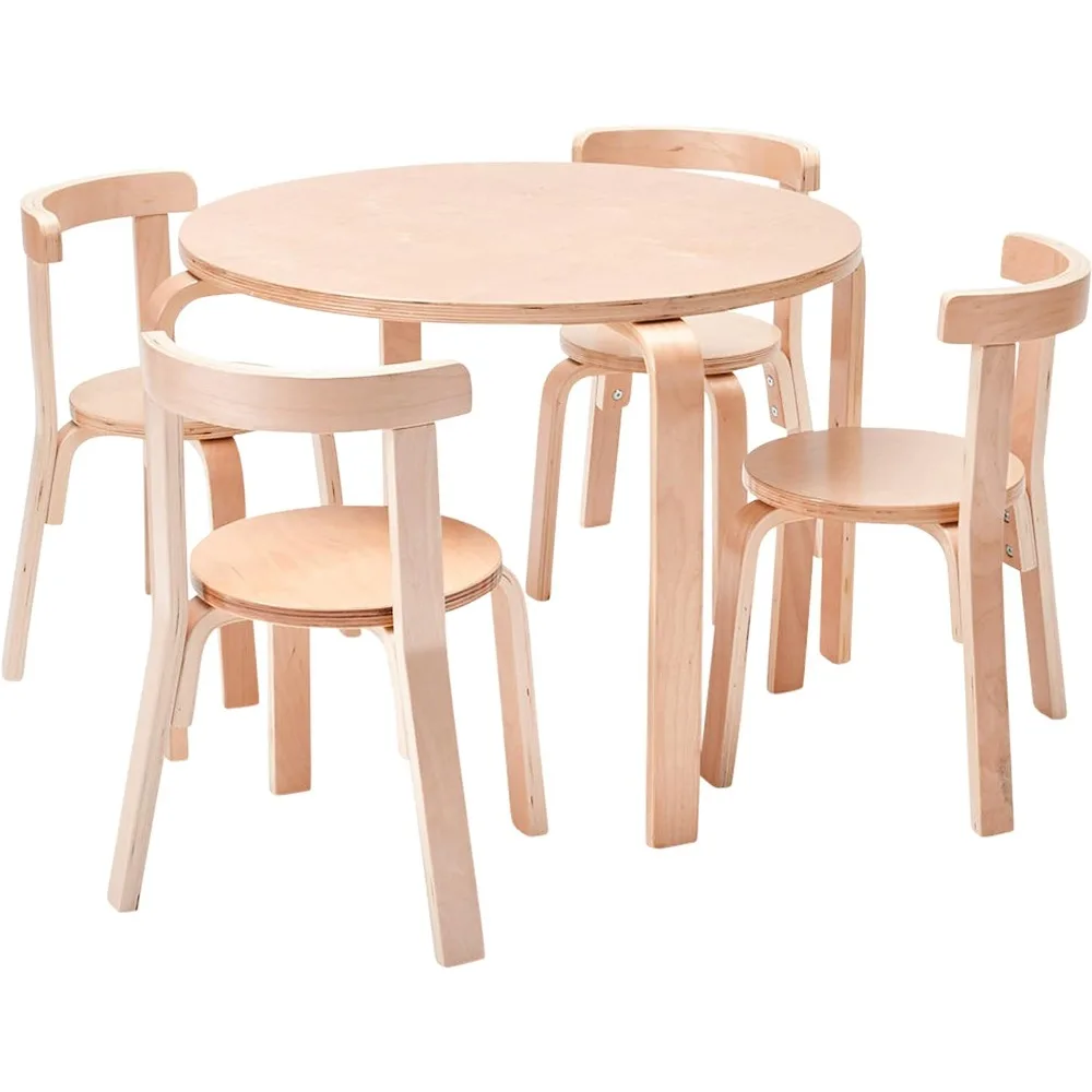 ECRKids Seating, 5-Piece Table and Chairs Set, Natural