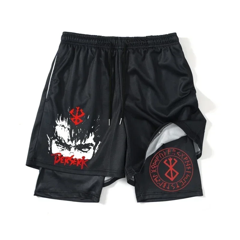 

Anime Gym Shorts Men Berserk Manga Print 2 In 1 Quick Dry Running Performance Shorts Summer Beach Mesh Running Sport Short Pants