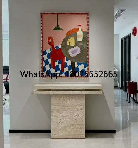 Wabi Sandy Wind Natural Travertine Entrance Table Living Room Household Marble Strip Case Long Plan Table Storage Table