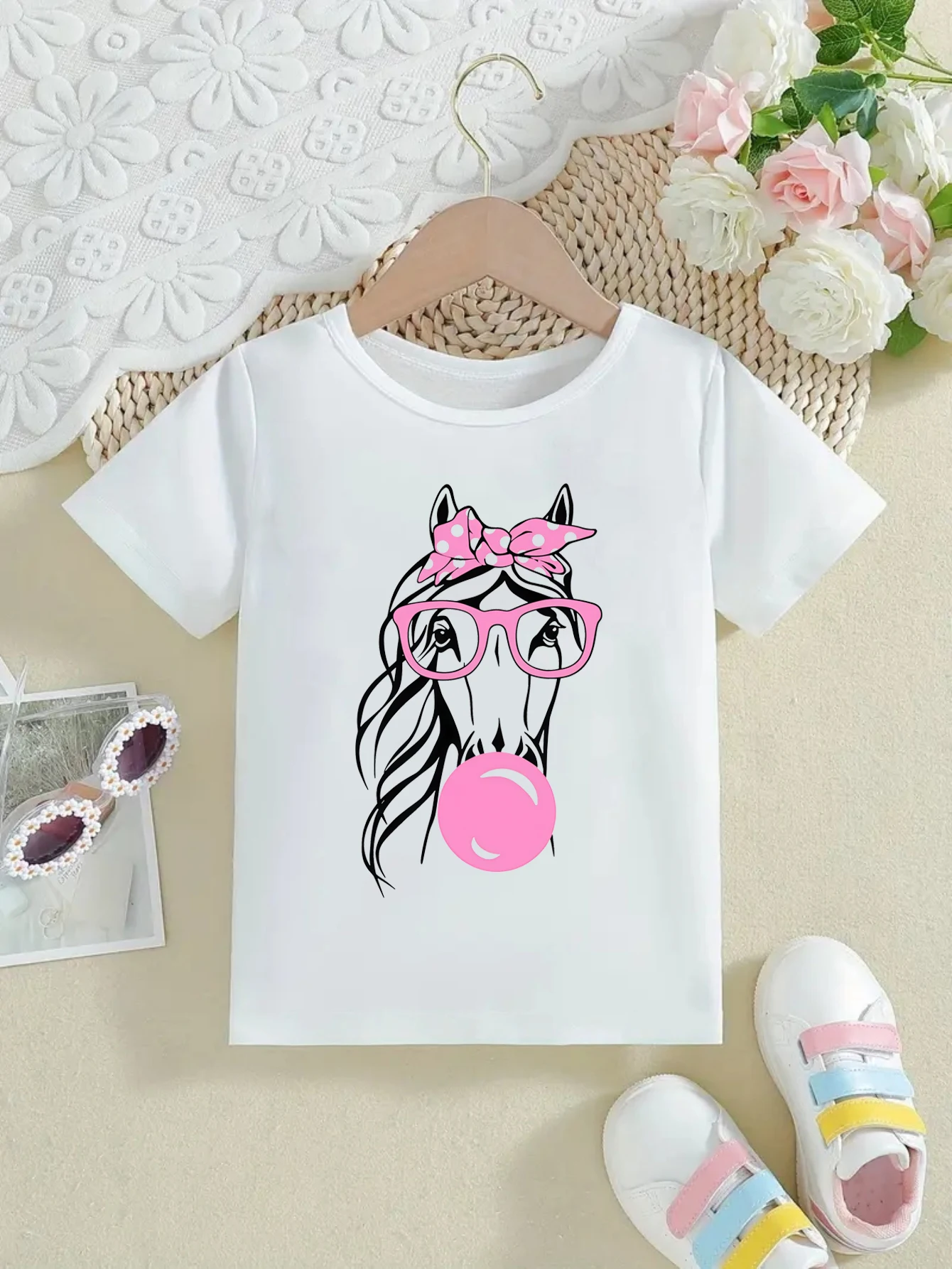 Just A Girl Who Loves Horese Graphic Printed T Shirt Girls Kawaii Kids Clothes Summer Short Sleeve Shirt