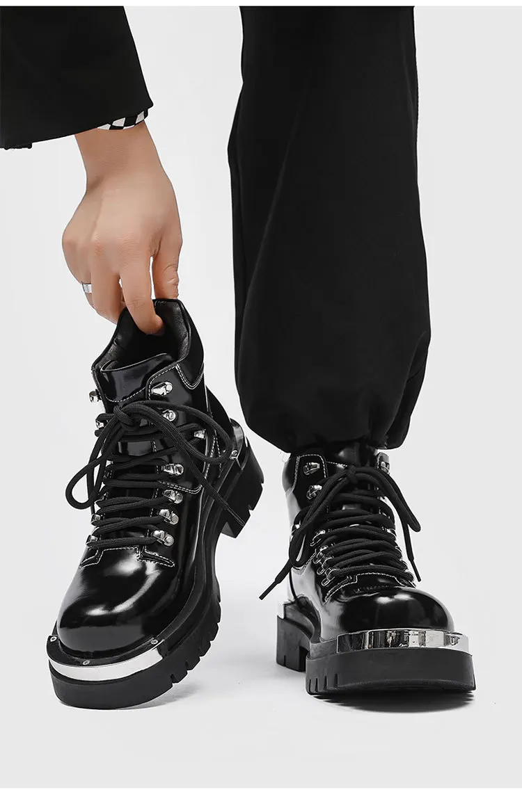 

New Punk Men's Bar Catwalk Fashion Handsome Thick Bottom Increased Big Head Workwear Riding Motorcycle Boots