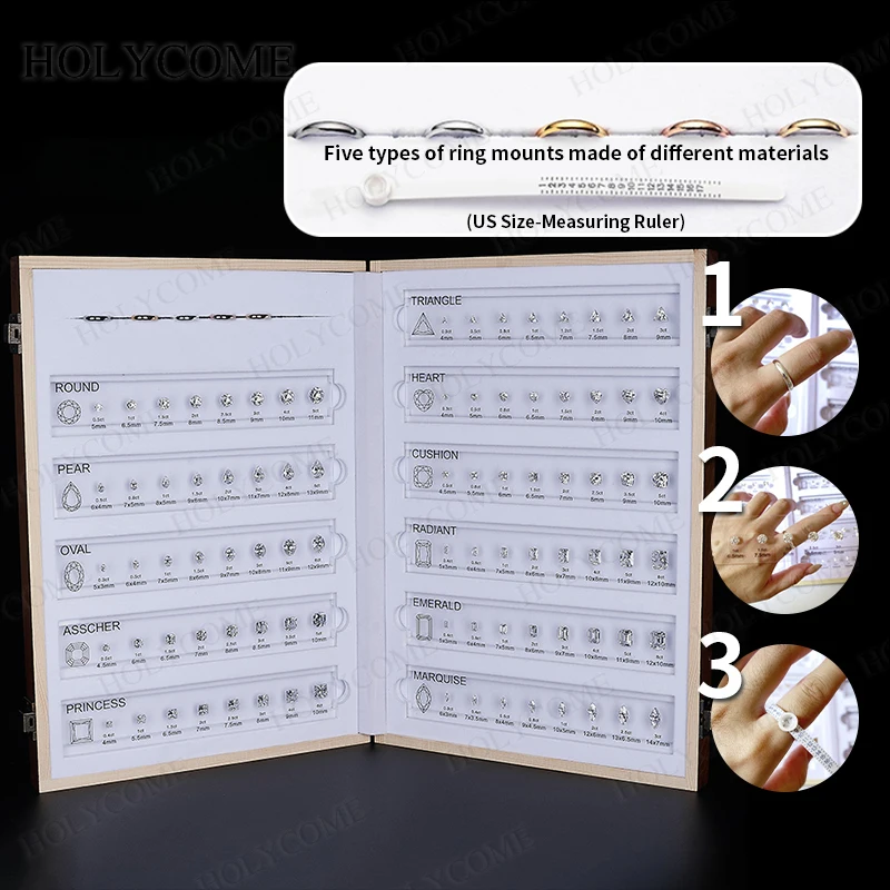 [Jewelry Tools Template] Customize Comparison Chart CZ Diamond Carat Kit Set Ring Size Reference Selectable Shapes Measurements