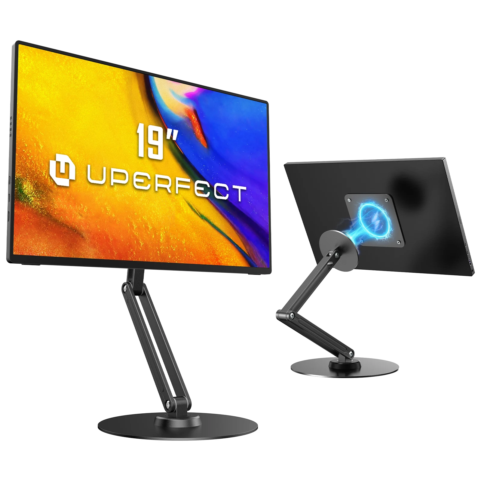 UPERFECT Tragbarer magnetischer VESA-Ständer mit 360°-Drehfuß, Aluminium-Tischhalterung für Geräte von 10–18,5 Zoll, Tragkraft bis zu 2 kg, faltbarer Tablet-Halter für unterwegs