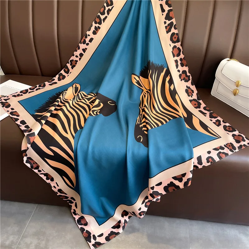 90X90cm Women Design horse Print Square Headscarf Popular Scarves Model Headbands Silk Scarf Hijab Wraps Bandana Shawl Tie Bag