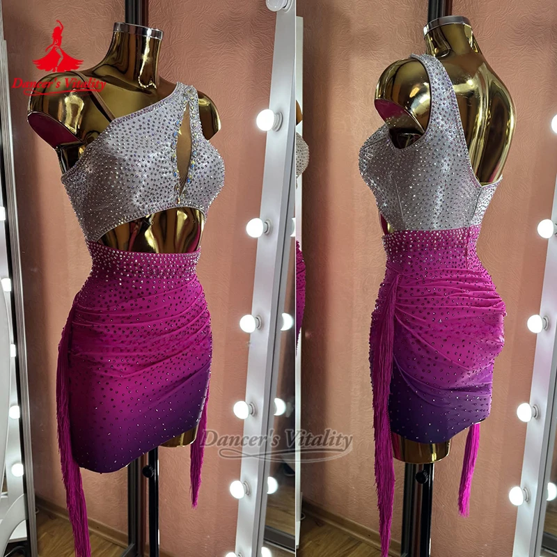 Blackpool Dance Festival Latin AB Stone Wrapped Hips Tassels Dress Customize Dancer's Vitality Adult Samba Jive Perform Clothing
