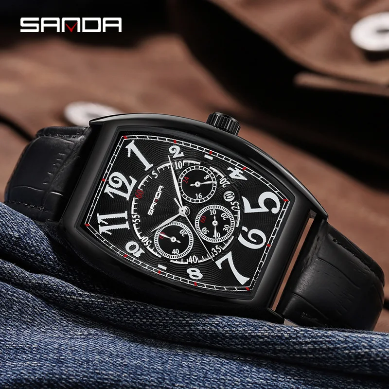 SANDA large digital dial watch foreign trade wine barrel watch outdoor quartz watch fashion Douyin live broadcast popular watch