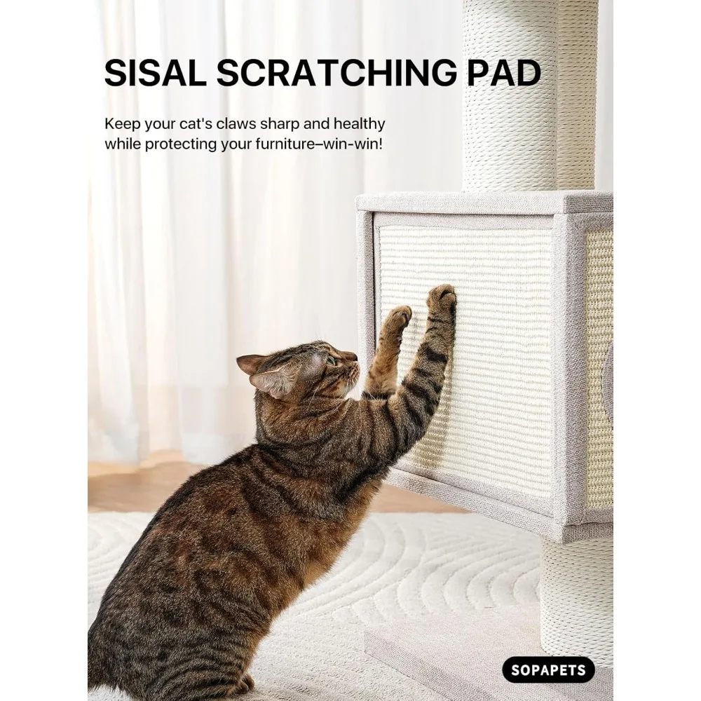 Torre moderna e resistente para gatos grandes internos com mais de 20 libras e postes de sisal