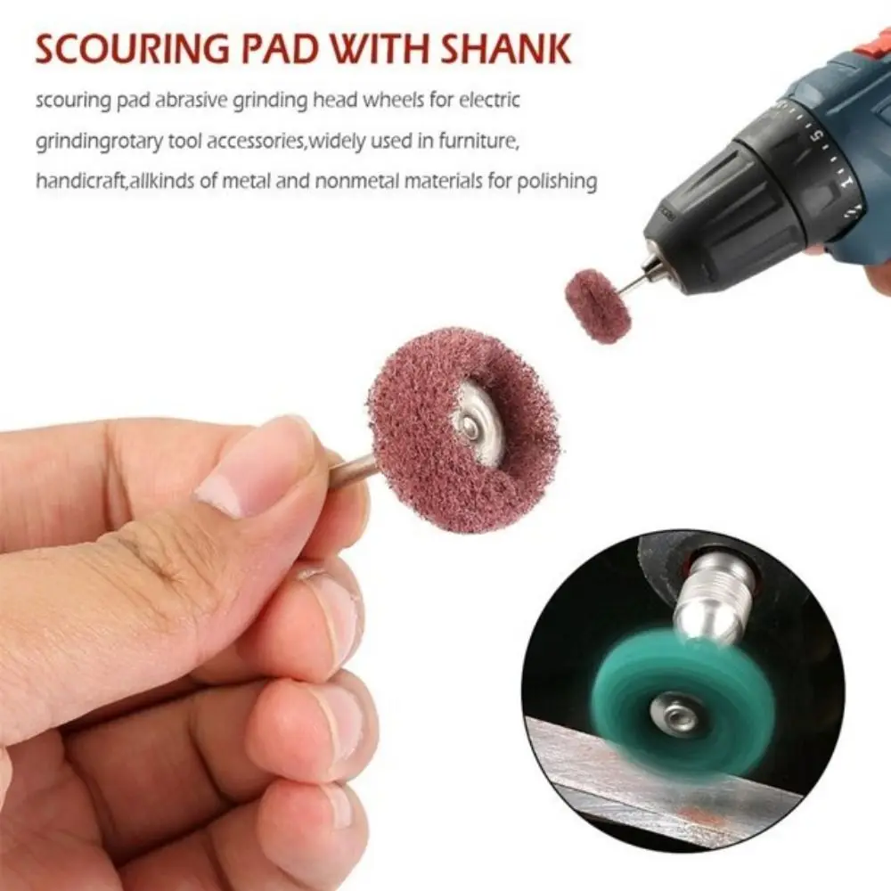 10pcs Mini Buffing Drill Abrasive Brush Nylon Fiber Polishing Wheel Rust Remover 2.35mm Shank Fiber Grinding Head Rotary Tool