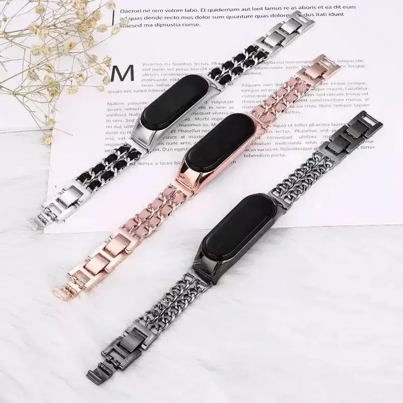Metal+Leather Strap for Xiaomi Mi Band 7 6 5 Premium Smart Stainless Steel Bracelet Wristband Xiaommi Mi Band 4 3 Belt Correa