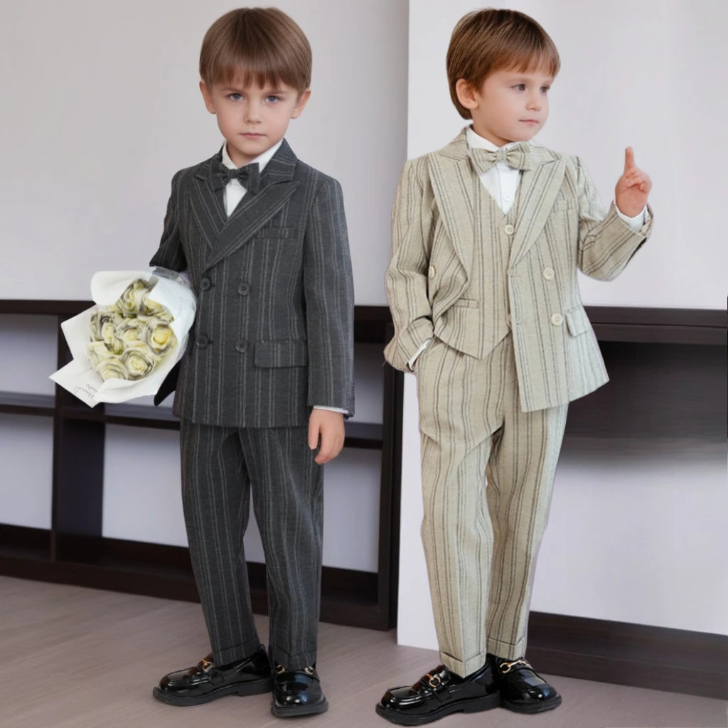 

Boys Suit British Gentleman Striped Blazer Set Flower Boy Birthday Party Tuxedo Kids Piano Recital Performance Outfit 1-8 Years)