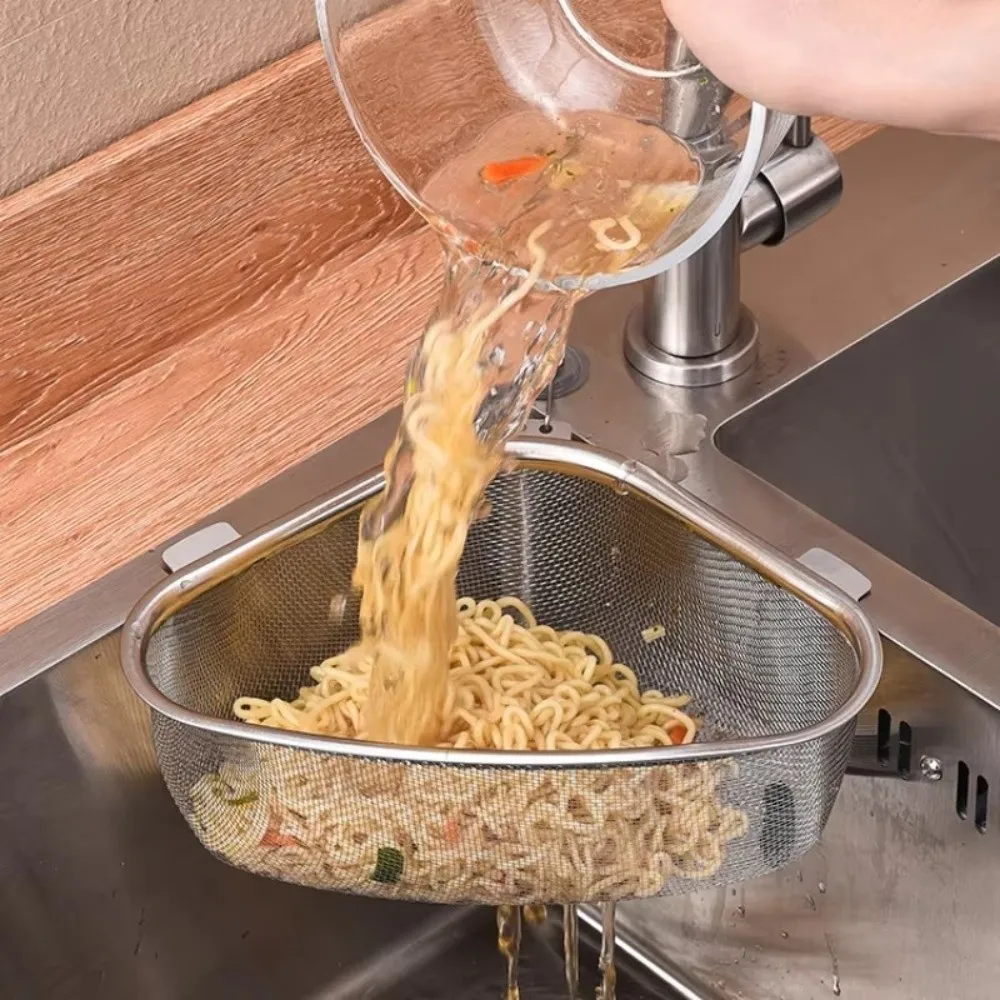 Stainless Steel Kitchen Sink Strainer Mesh Food Waste Trap Triangle Sink Shelf Fruit Washing Dish Draining Drain Basket Rack