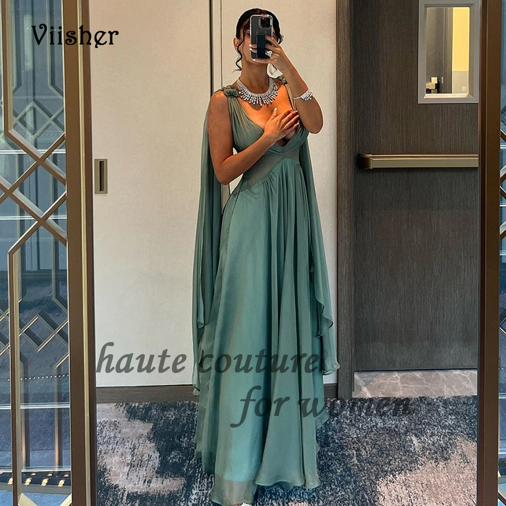 

Cyan Organza Evening Prom Dresses for Women V Neck Sleeveless Arabic Dubai Formal Dress Floor Length Occasion Prom Gowns