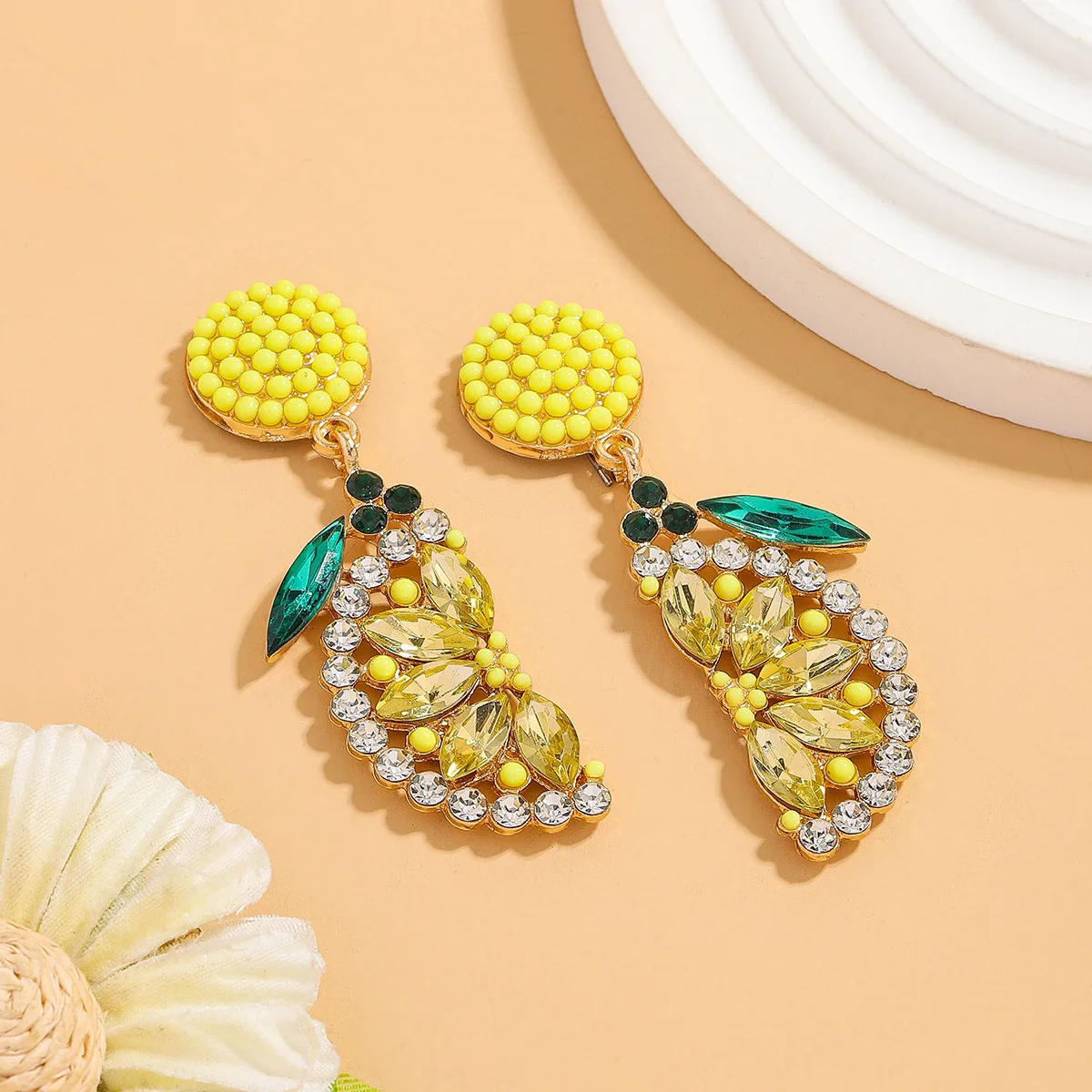 Cross-border summer fruit series orange diamond rice bead personalized earrings lemon retro fashion creative earrings