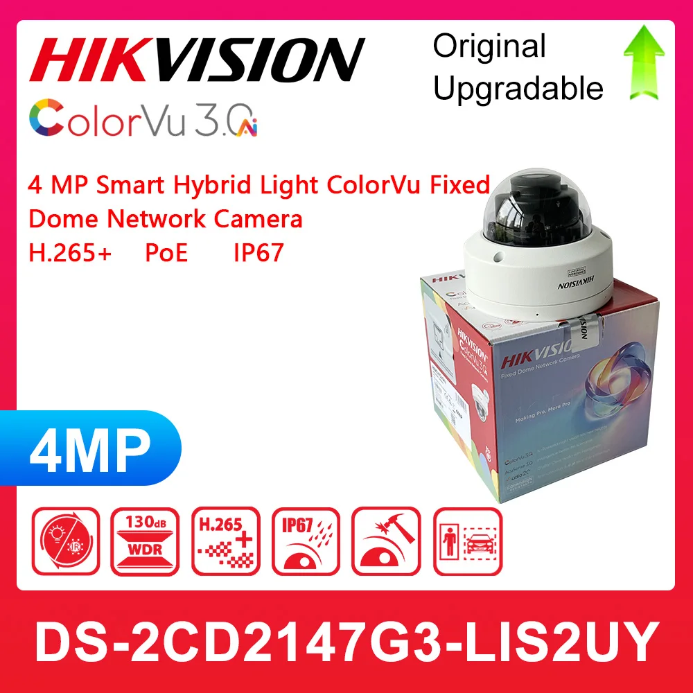

Hikvision DS-2CD2147G3-LIS2UY Умный гибридный светильник 4 МП с фиксированной купольной сетевой камерой ColorVu 3, встроенный массивный двойной микрофон
