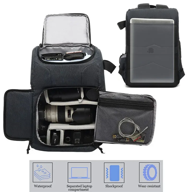Waterproof Camera Bag Photo Cameras Backpack For Canon Nikon Sony Xiaomi Laptop DSLR Portable Travel Tripod Lens Pouch Video Bag