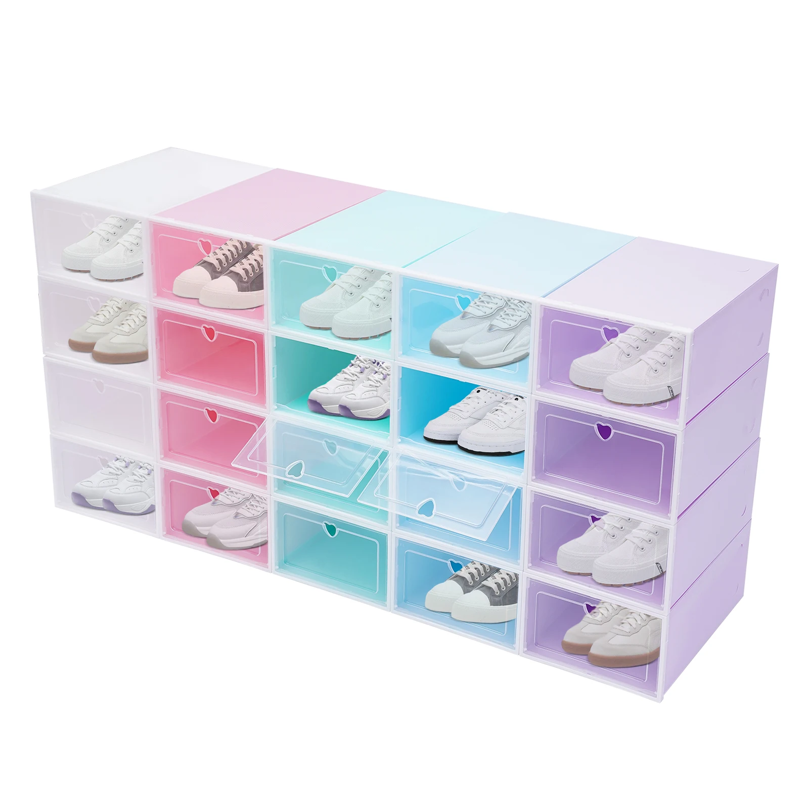 20er-Pack Transparente Schuhboxen, Harte Kunststoff-Schuhbox mit Deckel, Stapelbare Kunststoff-Schuhbox für Flache Schuhe, Sportschuhe, Farbig – Detail 13