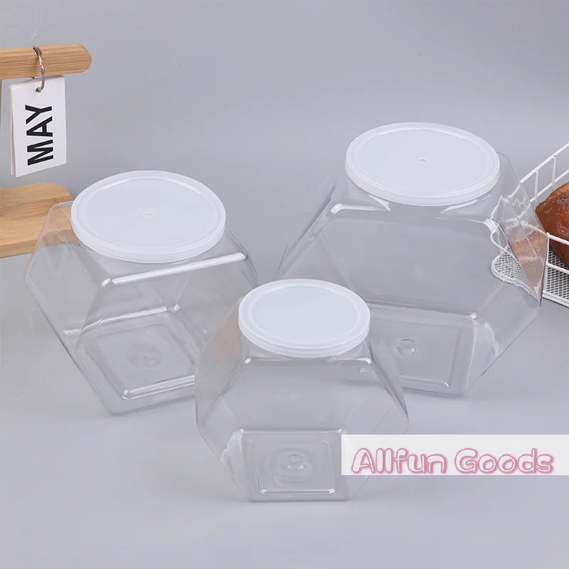 Portable Transparent Hexagonal Candy Cookie Jar Plastic Packaging Jars Sealed With Lid Food Storage Container Kitchen Supplies