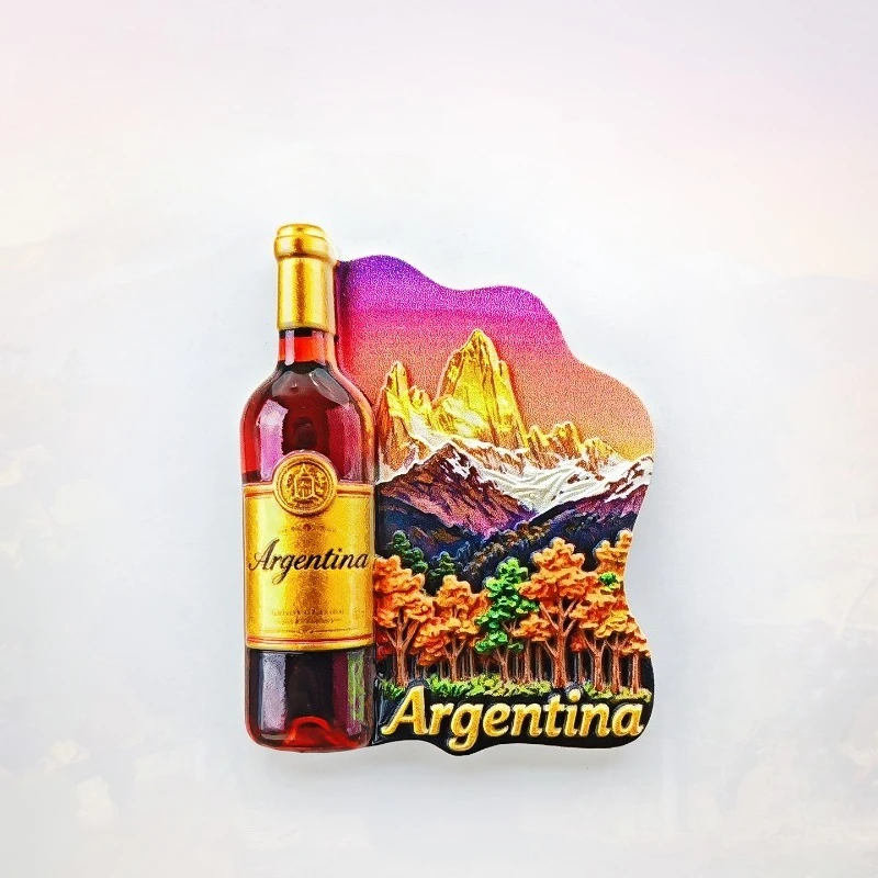 Argentina Wine Fridge Magnet - Rich 3D Golden Mountain Souvenir Unique South American Gift for Travel & Wine Cellar Decor