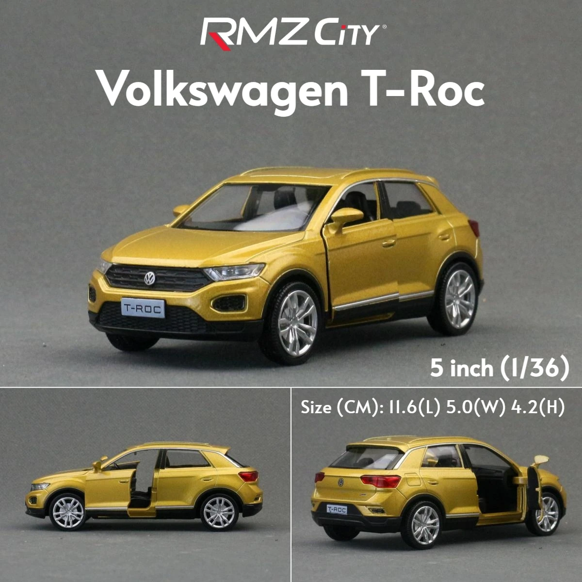 1/36 volkswagen t-roc modelo de carro de brinquedo 5 ''rmz city