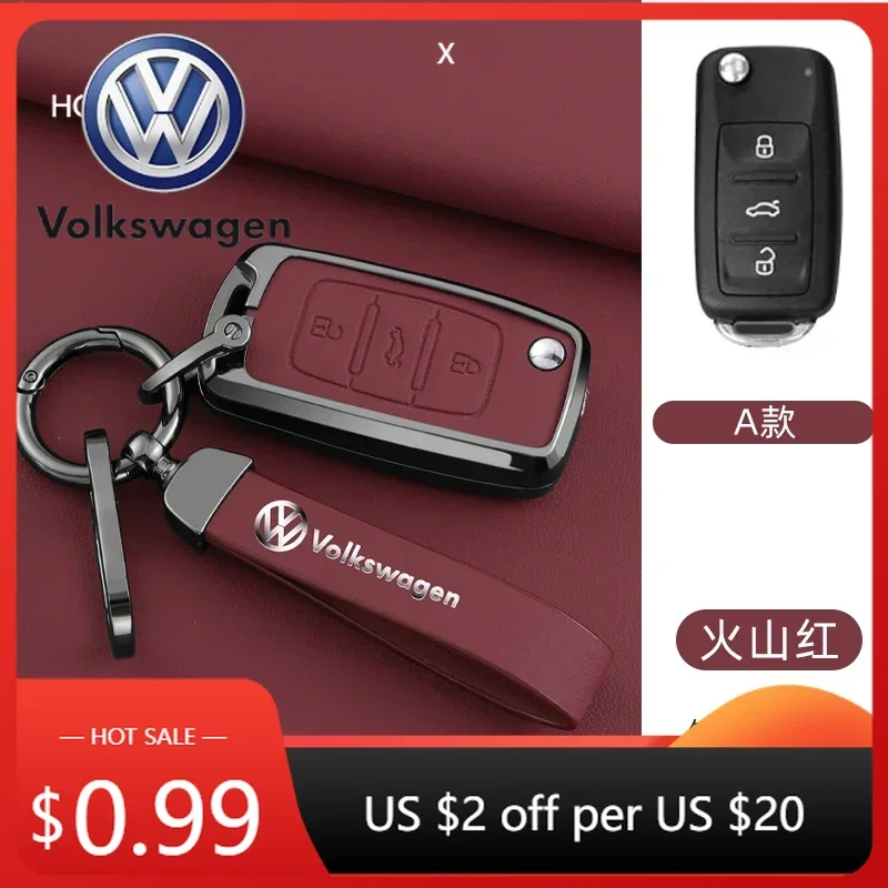 

Чехол для автомобильного ключа из кожи и сплава для Volkswagen VW Polo Golf 4 5 6 Passat Tiguan Beetle Caddy T5 Up Eos Lavida Jetta Po