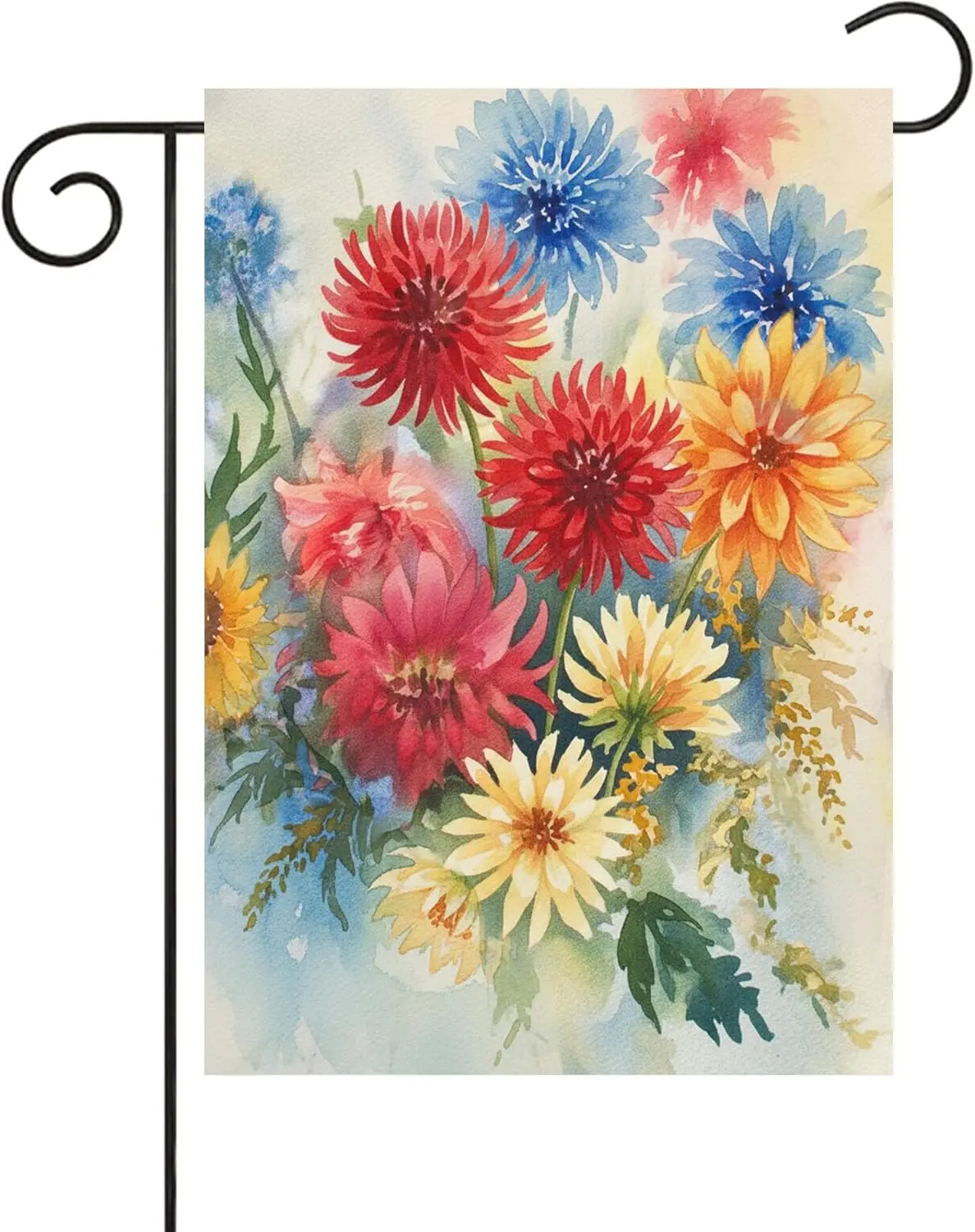 Seasonal Watercolor Summer Spring Floral Flowers Colorful Dahlias Garden Yard Flag 12 x 18 Inch, Double Sided Outdoor Decora WWP