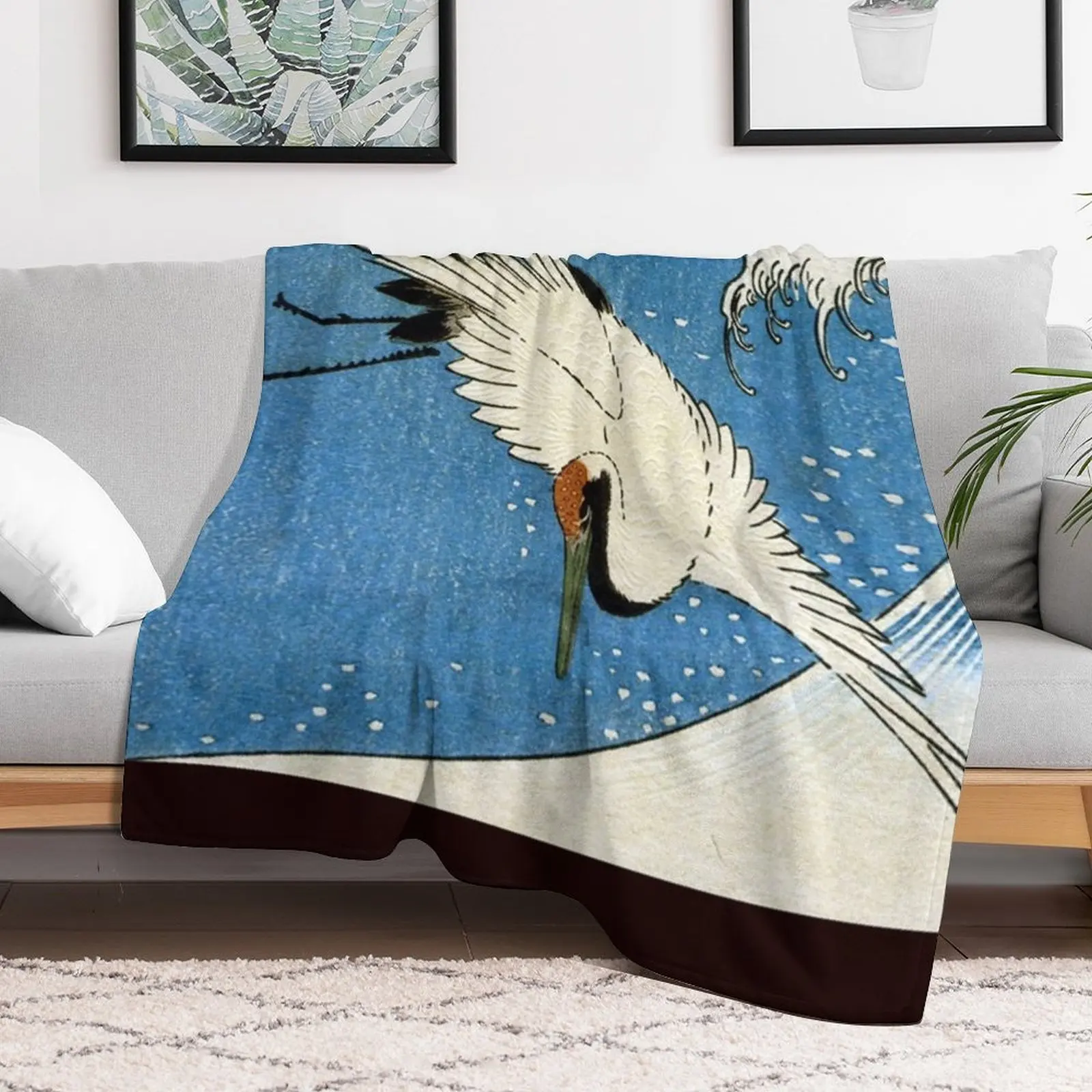 Favourite Artist - Crane & Wave - Hiroshige Throw Blanket Soft Beds Decoratives Sofa Blankets