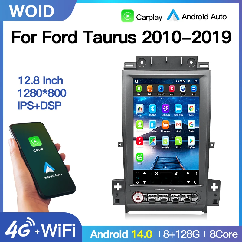 Android 14 Tesla Screen Car Radio Carplay Stereo Multimedia Player  For Ford Taurus 2010-2019 GPS Navigation RDS WIFI BT 4G DSP