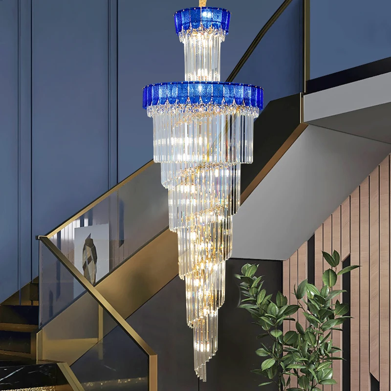 

Nordic Duplex Floor Light Luxury Cystal Chandelier For Living Room Hall Hotel Lobby Spiral Long Chandelier Decor Pendant lights