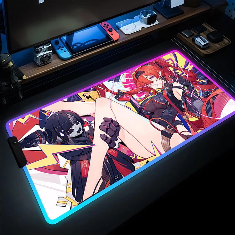 

LED Mouse Pad Anime Computer Gamer Table Pad Laptop Gaming Wuthering Waves Yinlin Mousepad RGB Sexy Girl Keyboard Pad Desk Mat