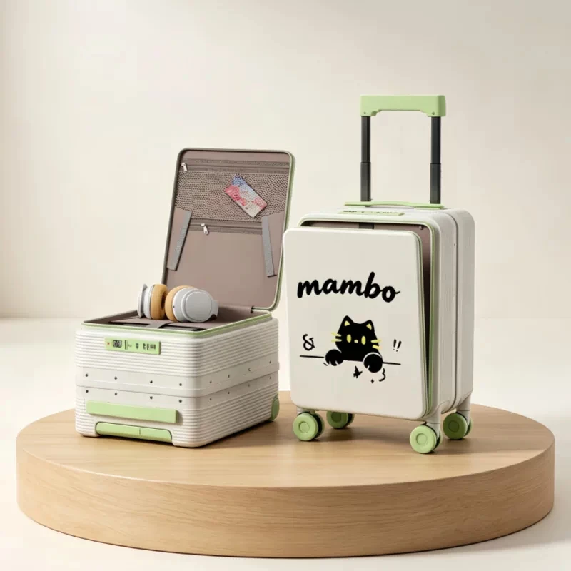 Carry-on Luggage Mini 16 Inch Front-opening Lid Suitcase on Wheels No Checked Baggage Cartoonish Cute Aluminum Frame Luggage Set