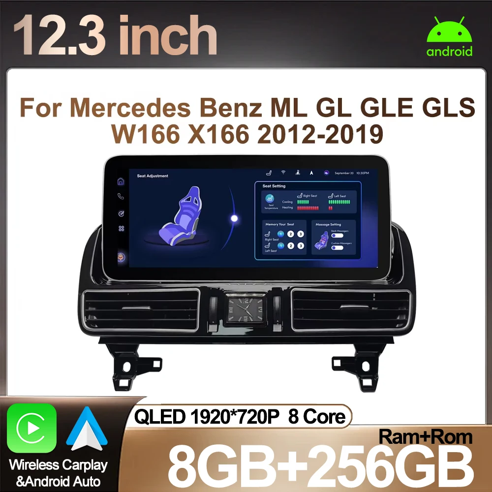 Android 14 Car Radio For Mercedes Benz ML GL GLE GLS W166 X166 2012-2019 12.3 inch Car Video  Multimedia Video Player GPS Navi