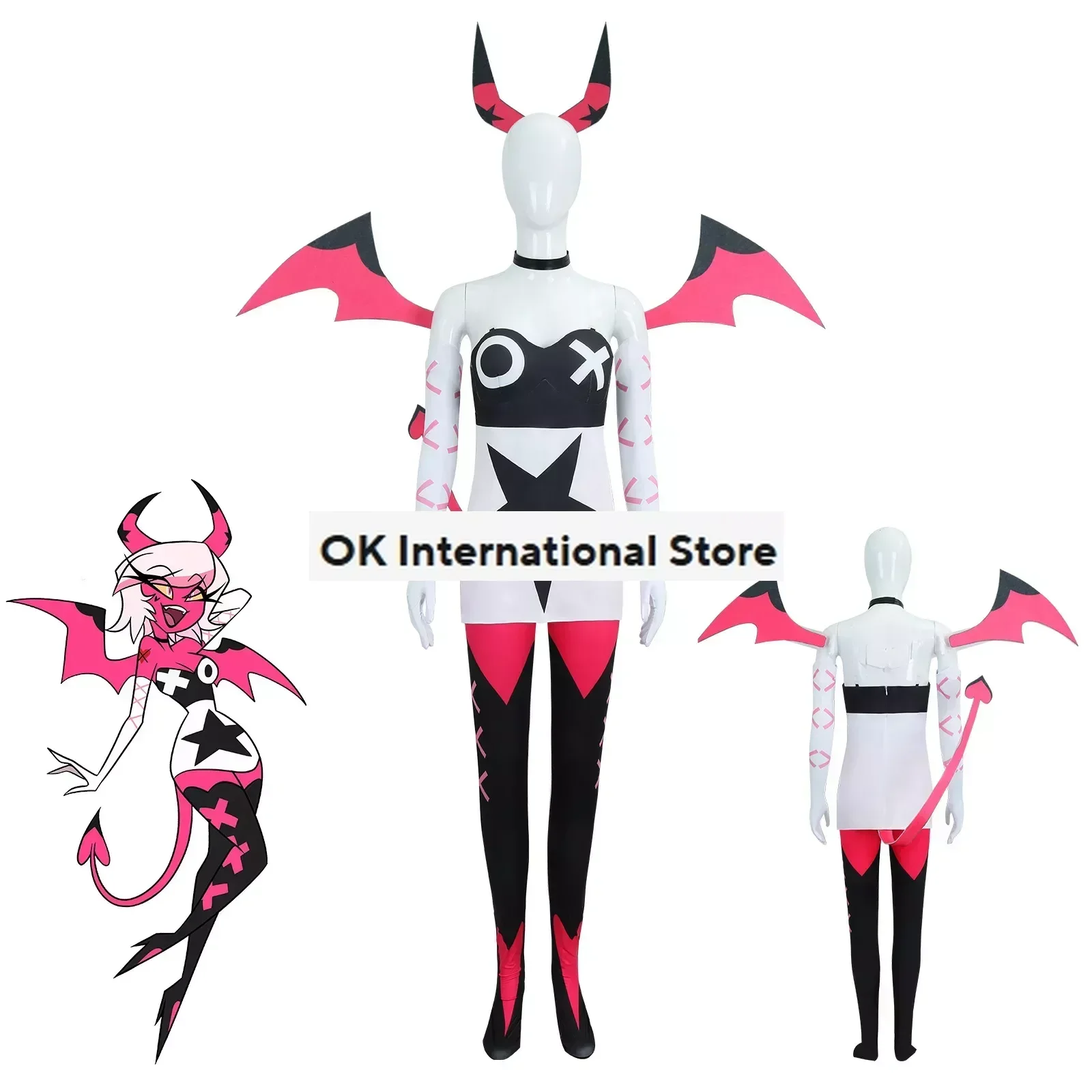 Verosika Mayday Cosplay Costume Hazbin Uniform Suit Demon Tail Women Kids Halloween Carnival Dress