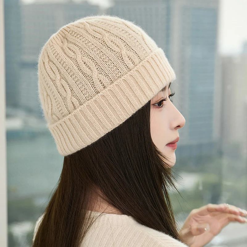 

Мужской/женский пуловер из 100% кашемира с витым цветком и фланцем, вязаная шапка, зимняя толстая однотонная шапка без полей для защиты ушей, ворсовая шапка