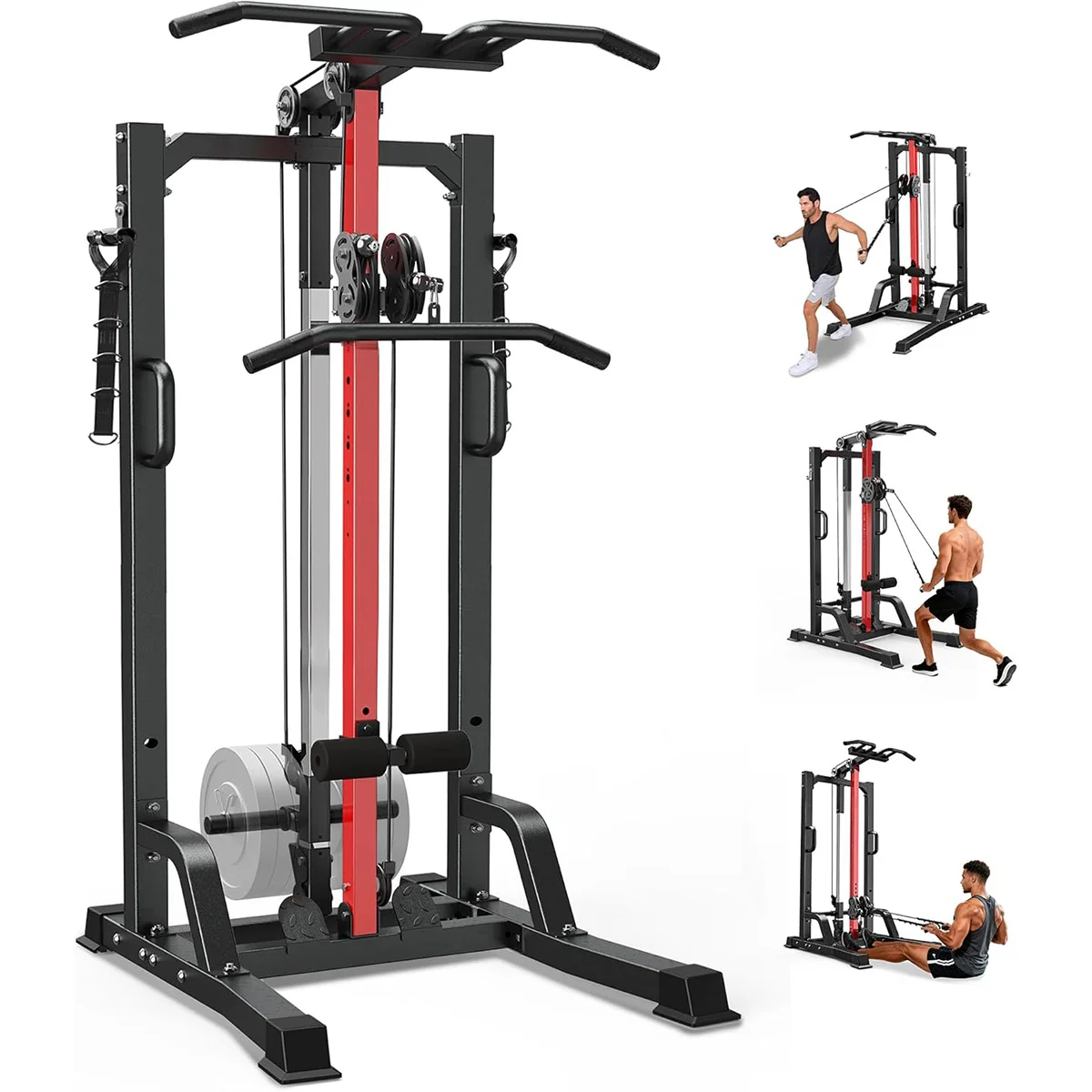 Pooboo Home Gym Machine - High/Low Pulley System for Lat Pulldown, Row&Back Workout, with Leg Support | All-in-One Strength Training Equipment for Home Gym