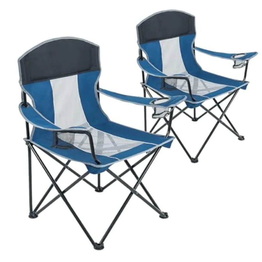 

2 Pack Portable Camping Chair for Adults Folding Chair with 2 Cup Holders Oversized Mesh Back Chair Heavy Duty 400LBS Support O