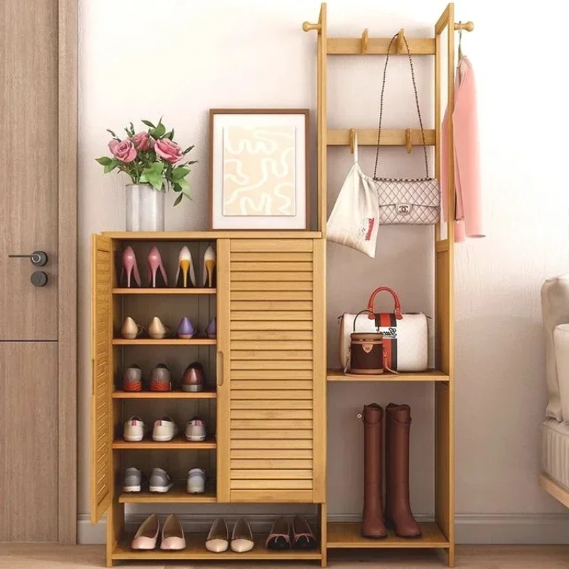 New model Nanzhu shoe cabinet Full bamboo shoe cabinet Coat rack Integrated entrance cabinet Multi-function