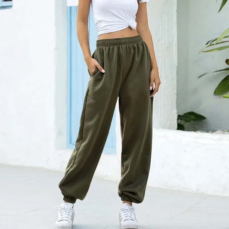 

Solid Casual Sports Long Pants For Women Autumn Fashion Women's High Waist Jogger Pants Female Street Elastic Loose Trousers