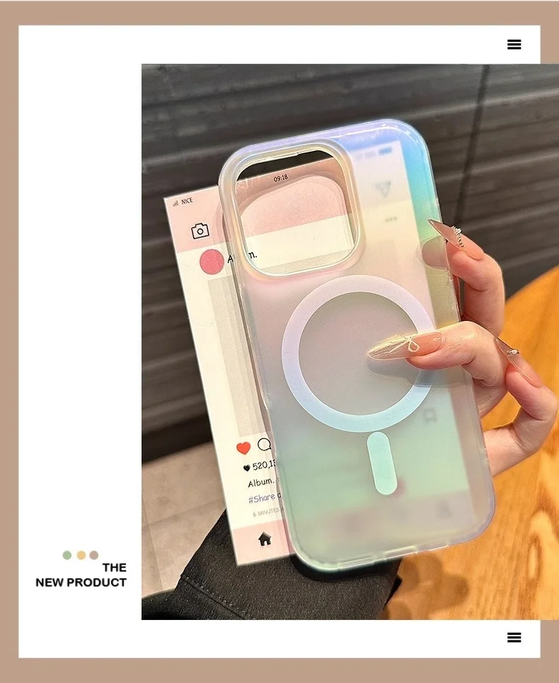 Laser-Gradient-Feder für Apple 18ProMax 17E Air 16Plus 14Pro 13 Handyhülle, Nischen-High-End-Gefühl, sturzsichere magnetische Aufladung – Detail 5