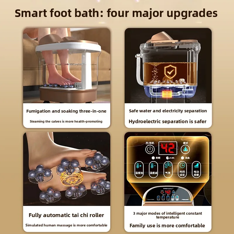 Electric massage foot bath tub with constant temperature heating, fully automatic, smart, deep foot bath for home use