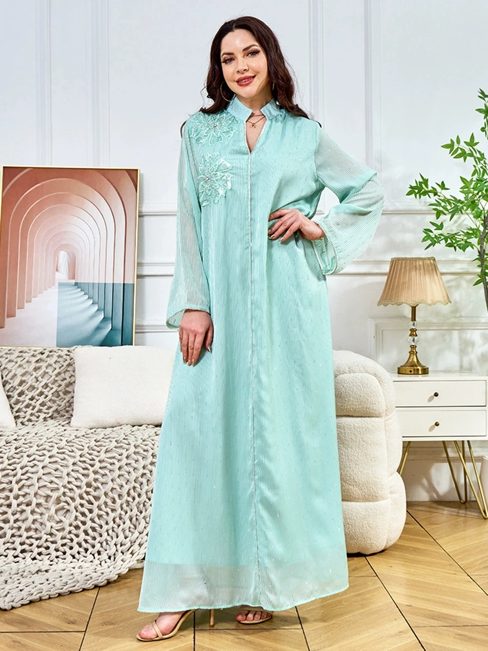 Ramadan Bliski Wschód Muzułmańska Szata Damska Długa Sukienka Luksusowa Moda Nowy Styl Gorący Diamentowy Kołnierz Kwiatowa Sukienka Turystyczna na Imprezę