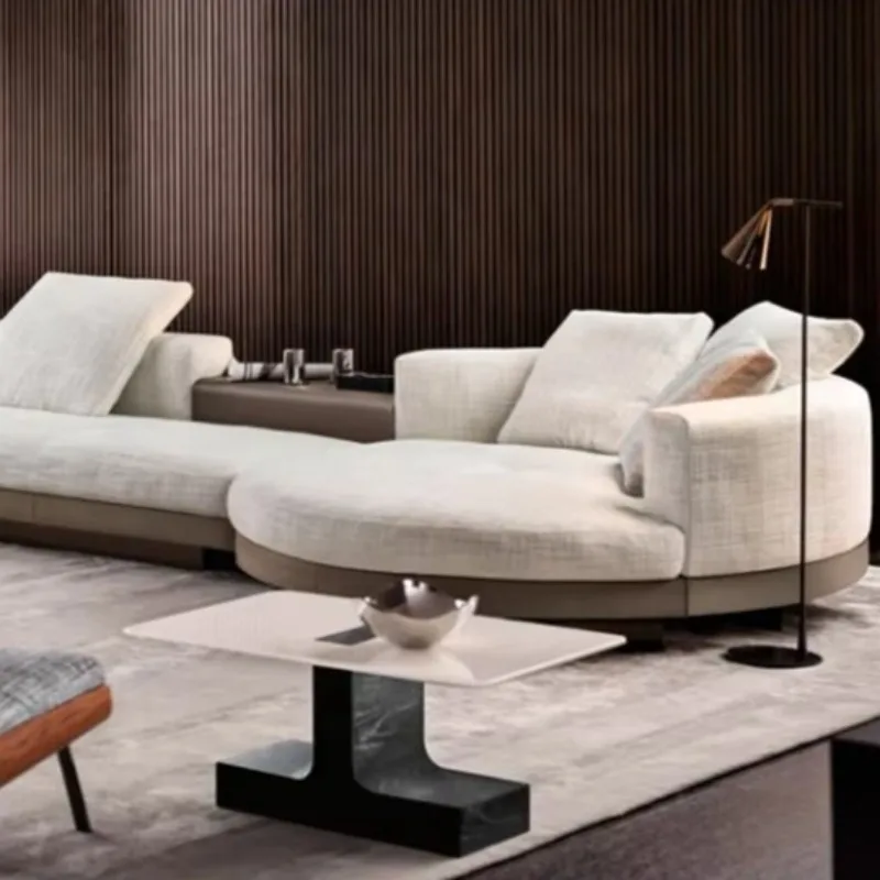 Modern Italian Curved Modular Sofa Set, 7‑Seater Fabric Lounge Couch with Round Chaise for Villa Apartment Living Room