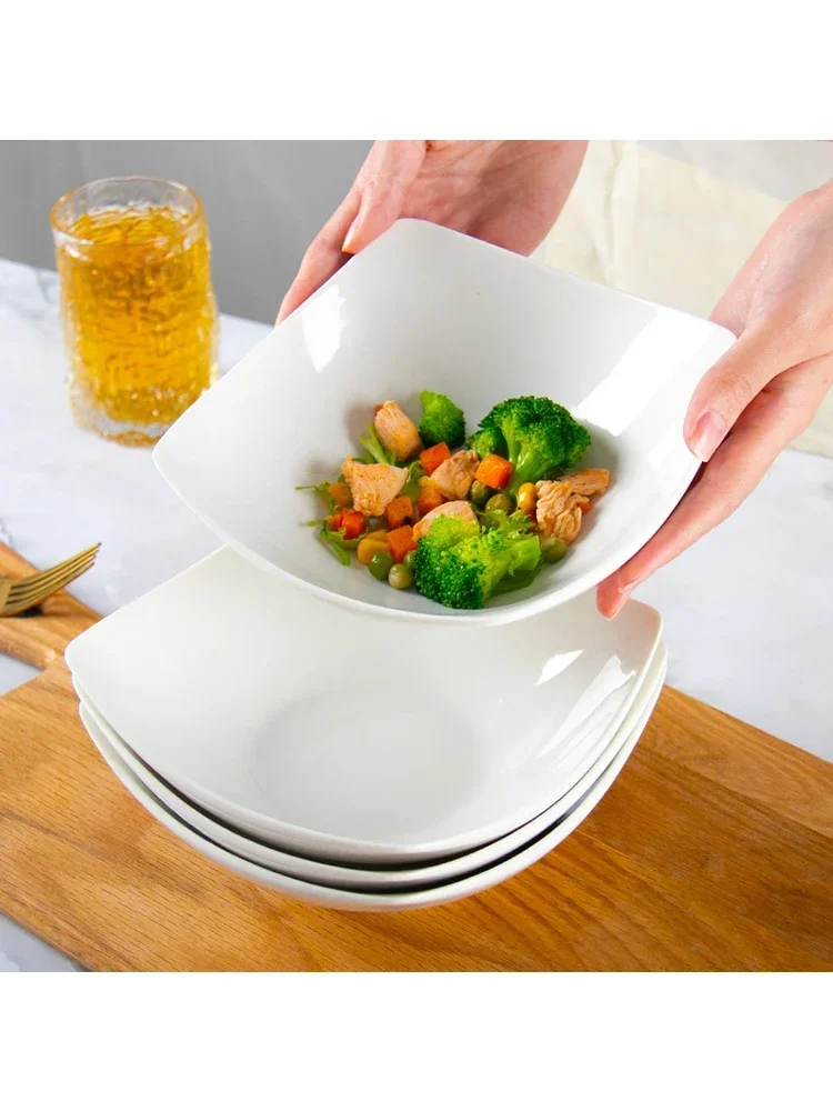 2pcs Creative Square Plate Minimalist Ceramic for Salad, Soup and Appetizers Trendy Quadratic Dish for Stylish Dining Experience