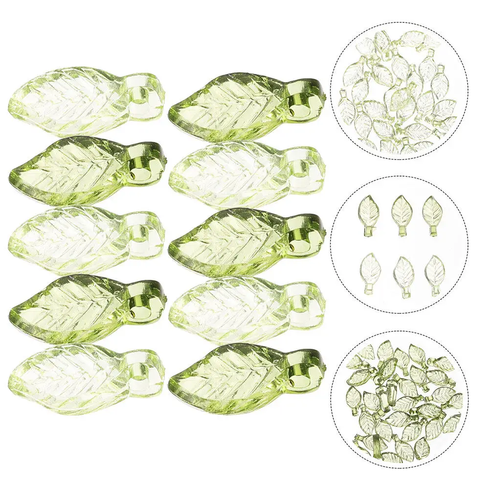 200Pcs Acrylic Leaf Beads Versatile Green Leaf Shaped Beads Lightweight Easy to Thread for DIY Jewelry Making Craft Projects